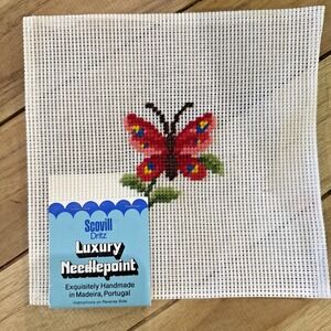 Scovill Dritz Luxury Needlepoint Butterfly Handmade Madeira Portugal Vtg Craft
